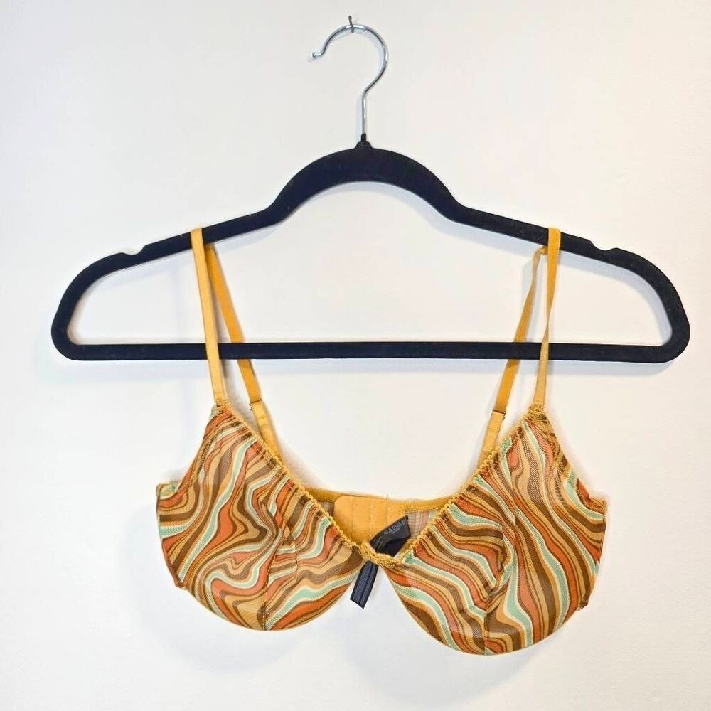 Out From Under Balconette Bra Women's 32D Brown Swirl Print Mesh Underwire